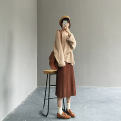 [left] right all-match kg kg universal retro pendant knitted pleated skirt skirt skirt H29 F Camel