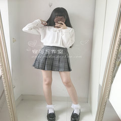 Gewen 9a11c Japanese sweet soft sister all-match Plaid elastic waist skirt skirt S gray