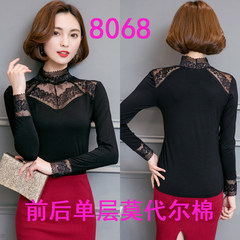 All-match Qiuyi female slim collar coat Long Sleeved Turtleneck Shirt, half autumn black lace shirt Add fertilizer XL (130 Jin -160 Jin) 8068 small cotton modal pattern collar