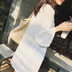2017 new summer fashion long thin Chiffon cardigan coat soft beach sunscreen sunscreen clothing sweater S white
