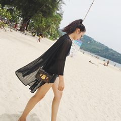 2017 new summer fashion long thin Chiffon cardigan coat soft beach sunscreen sunscreen clothing sweater S black