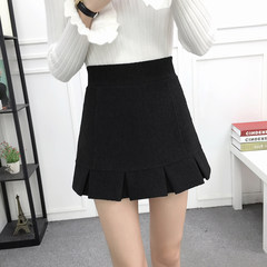 Wool pleated skirt female waist A elastic short skirt student 2017 new winter black skirt. XL recommends 110-125 catties Pleated black