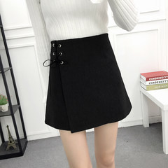 Wool pleated skirt female waist A elastic short skirt student 2017 new winter black skirt. XL recommends 110-125 catties Black bandage