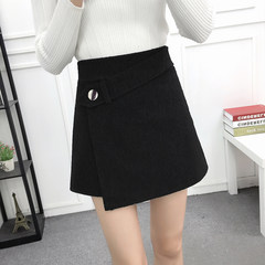 Wool pleated skirt female waist A elastic short skirt student 2017 new winter black skirt. XL recommends 110-125 catties Irregular black