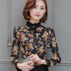 A lady with thick velvet lace shirt dress 2017 new winter spring and autumn tide short clothes 3XL (8831 black and cashmere thickening)