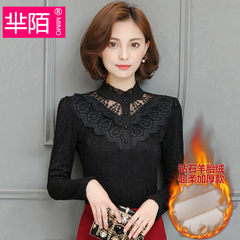 A lady with thick velvet lace shirt dress 2017 new winter spring and autumn tide short clothes 3XL black