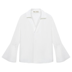 MG baby white shirt female Chiffon 2017 autumn new Korean V loose sleeve shirt collar leisure Xian XS white