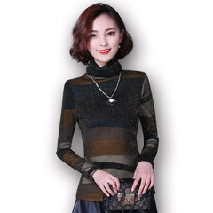 Lace and velvet shirt sleeved 2017 female in autumn and winter all-match gauze turtleneck collar shirt thick warm piles 2XL Orange (without NAP)