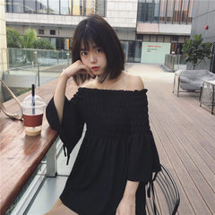 2017 new summer dress Korean sweet shoulder five elastic word Sleeve Chiffon shirt cuff jacket horn head F black