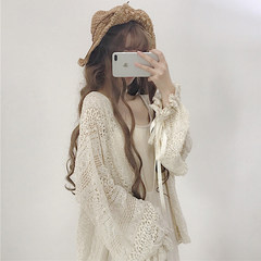 The autumn wind small fresh sweet Vintage Chic lace loose Lantern Sleeve in the long sleeved cardigan coat sunscreen F Apricot
