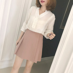 New Korean all-match slim skirt pleated skirt female pure waisted A-line A anti pantskirt S Lotus color