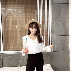 Free shipping。 [ANLI STYLE] double micro Alice scalloped collar double breasted loose shirt decorated sweet T2218 white