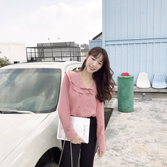 Free shipping。 [ANLI STYLE] double micro Alice scalloped collar double breasted loose shirt decorated sweet T2218 Pink