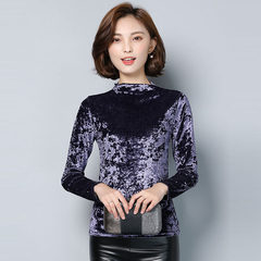 Special offer every day new winter bright silk velvet slim lady temperament T-shirt bottoming shirt size turtleneck jacket 3XL Dark purple