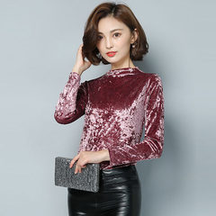 Special offer every day new winter bright silk velvet slim lady temperament T-shirt bottoming shirt size turtleneck jacket 3XL Coral powder