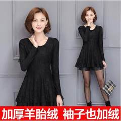 Winter 2017 large size women with cashmere sweater long sleeved lace thick warm loose in the long shirt blouse M [90 Jin to 103 Jin] Black body thickening