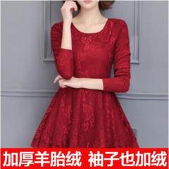 Winter 2017 large size women with cashmere sweater long sleeved lace thick warm loose in the long shirt blouse M [90 Jin to 103 Jin] Wine red body thickening