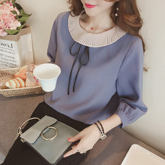 2017 new autumn fashion lace bow doll Collar Chiffon shirt sleeve blouse girl summer seven small shirt The number is limited to 34.8 yuan Lake blue