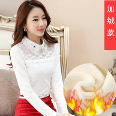 2017 autumn and winter with the new velvet lace shirt dress Korean long sleeved all-match doll collar shirt shirt tide 3XL White (with velvet)