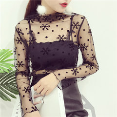 Summer 2017 fat MM code a gauze perspective shirt female long sleeved Lace Sexy mesh short sleeved shirt Fat MM show thin Oh ~! Snowflake long sleeve
