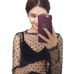 Summer 2017 fat MM code a gauze perspective shirt female long sleeved Lace Sexy mesh short sleeved shirt Fat MM show thin Oh ~! Wave point long sleeve