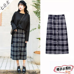 In the autumn of 2017 new Korean casual plaid skirt dress loose retro waisted A-line a female students S Tibet Navy