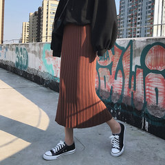 High waist slim Black Knit Skirt female Korean winter in the long skirt bag hip skirt step skirt tide M black