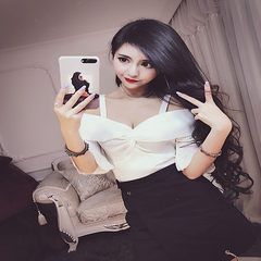 Webcast clothes clothing summer sexy female anchor photogenic collar Strapless cut slim T-shirt jacket F white