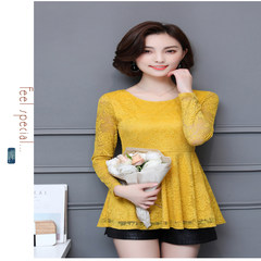 Special offer every day with long sleeved cashmere lace shirt female winter flounce waist was thin in the long skirt jacket 3XL Yellow A56 thin money