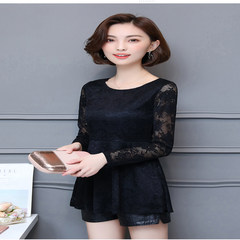 Special offer every day with long sleeved cashmere lace shirt female winter flounce waist was thin in the long skirt jacket 3XL Black A56 thin money