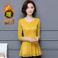 Special offer every day with long sleeved cashmere lace shirt female winter flounce waist was thin in the long skirt jacket 3XL Yellow A56 [body and cashmere]