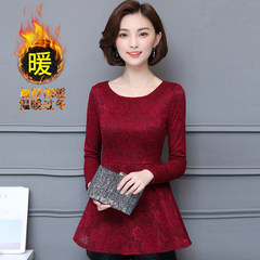 Special offer every day with long sleeved cashmere lace shirt female winter flounce waist was thin in the long skirt jacket 3XL Wine red A56 [whole body velvet] (partial depth)