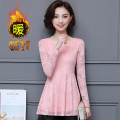 Special offer every day with long sleeved cashmere lace shirt female winter flounce waist was thin in the long skirt jacket 3XL Pink A56 [body velvet]