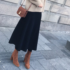 2017 new black waisted knitted dress skirt in the long winter a dress skirt thick winter skirt Pay attention to the owner circle yingfuren22 photographed 113 Claret