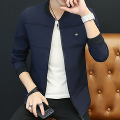 Autumn outfit men's autumn, 2017 new Korean version, trend of self-cultivation, men's jacket, lovers, cashmere, spring and autumn baseball clothes 3XL Dark blue 8716