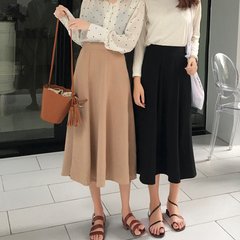 South Korean women fall all-match high waist skirt loose solid thin skirt long skirt A A-line skirt S black