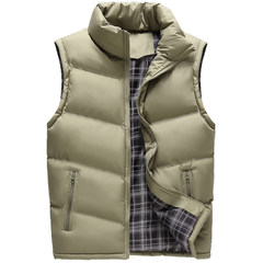 Men's coats down cotton vest male thickening in autumn and winter vest sleeveless vest size cotton vest Korean tide 3XL 17077 Khaki