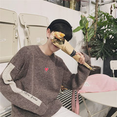 In winter a loose sweater sweater knit personality trend of Korean male men's coat couple BF wind wind port M brown