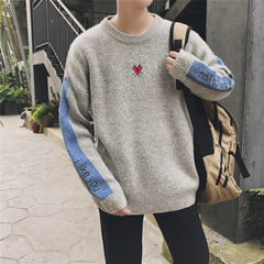 In winter a loose sweater sweater knit personality trend of Korean male men's coat couple BF wind wind port M Light grey