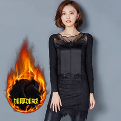 Thin gauze shirt female long sleeved shirt long size 2017 new winter sweater cashmere with thickened lace M (95-105 Jin) Low collar (medium length) with velvet