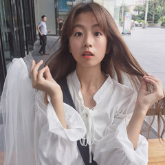 All-match color Chiffon doll shirt loose Korean women's autumn 2017 new college style long sleeved shirt jacket F white