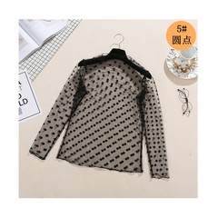 Autumn and winter in a long sleeved lace shirt openwork black transparent gauze perspective sexy female coat Harajuku. F 5# dots