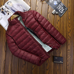 A new autumn and winter light jacket collar men size ultra slim slim portable youth jacket 3XL Claret