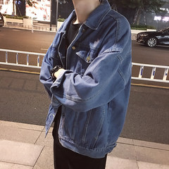 New style men's loose denim jacket, Korean jacket, jacket, water washed motorcycle, jeans tide M blue