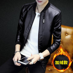 Playboy coat, men's spring and autumn, men's leather jacket, Korean fashion, handsome, thin clothes 3XL Black velvet