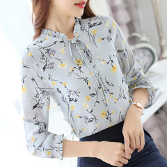 In the autumn of 2017 new long sleeved chiffon shirt blouse large size women fat MM loose shirt floral shirt woman Collect small gifts [common] Beige version