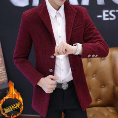 Winter coat male slim short woolen coat Korean handsome young students with thick velvet coat 3XL Black (with cashmere thickening)