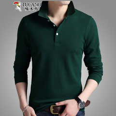 Woodpecker long sleeved T-shirt Lapel loose t-shirt men fall new solid young thin cotton Mens 175 (suitable for 140-160 Jin wear) 28166 green