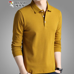 Woodpecker long sleeved T-shirt Lapel loose t-shirt men fall new solid young thin cotton Mens 175 (suitable for 140-160 Jin wear) 28166 yellow