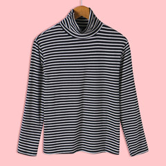 South Korea ulzzang retro high elastic loose all-match long sleeved T-shirt male BF striped shirt collar Harajuku lovers M [female paragraph] A black stripe